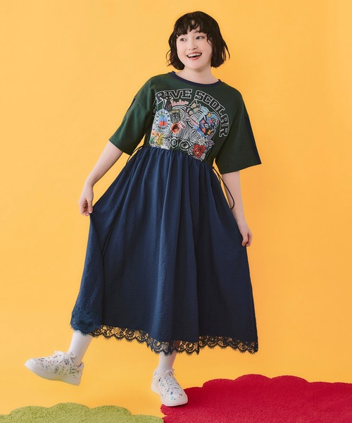 ScoLar（スカラー）の「162658：レース付き アメリカン風スカラーちゃん配色ワンピース（ワンピース・レディース・レッド/ネイビー/グリーン・M）」の2枚目の写真