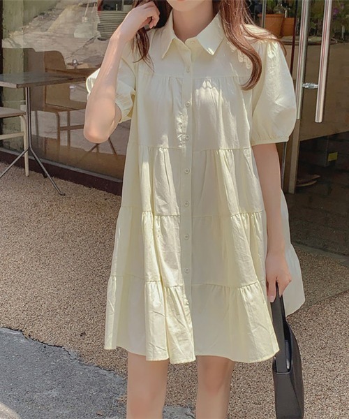 LUCPY(ラクピー)の「ティアードシャツミニワンピース(ワンピース・レディース・ホワイト/ブルー・X-LARGE/LARGE/MEDIUM)」の1枚目の写真