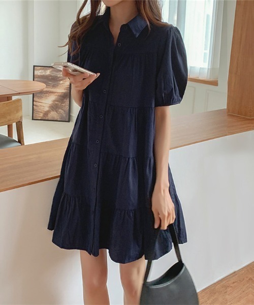 LUCPY(ラクピー)の「ティアードシャツミニワンピース(ワンピース・レディース・ホワイト/ブルー・X-LARGE/LARGE/MEDIUM)」の3枚目の写真