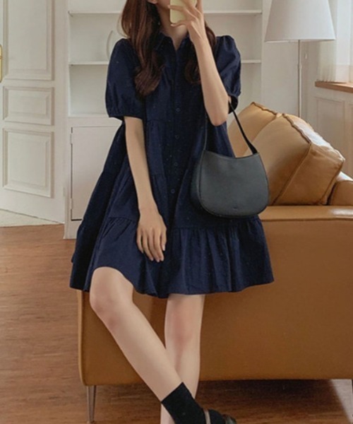 LUCPY(ラクピー)の「ティアードシャツミニワンピース(ワンピース・レディース・ホワイト/ブルー・X-LARGE/LARGE/MEDIUM)」の4枚目の写真