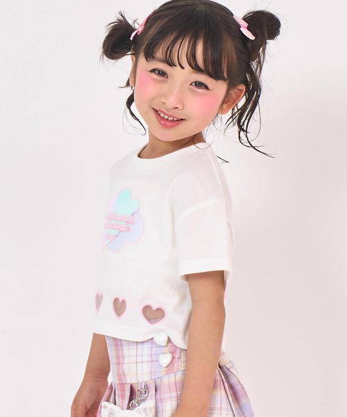 ANAP kids（アナップキッズ）の「ハートアキ ホログラム ワッペン クロップド Tシャツ（Tシャツ/カットソー・キッズ・ラベンダー/ライトブルー/ホワイト・110/120/130）」の6枚目の写真