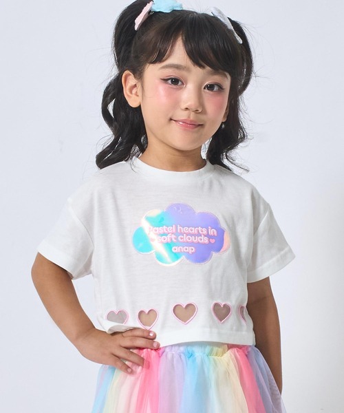 ANAP kids（アナップキッズ）の「ハートアキ ホログラム ワッペン クロップド Tシャツ（Tシャツ/カットソー・キッズ・ラベンダー/ライトブルー/ホワイト・110/120/130）」の13枚目の写真