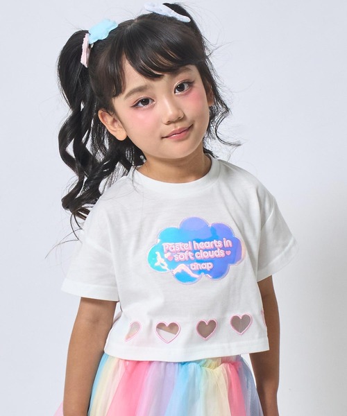 ANAP kids（アナップキッズ）の「ハートアキ ホログラム ワッペン クロップド Tシャツ（Tシャツ/カットソー・キッズ・ラベンダー/ライトブルー/ホワイト・110/120/130）」の12枚目の写真