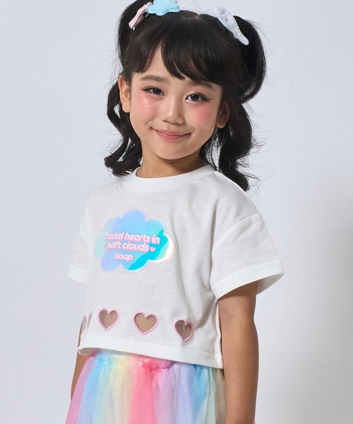 ANAP kids（アナップキッズ）の「ハートアキ ホログラム ワッペン クロップド Tシャツ（Tシャツ/カットソー・キッズ・ラベンダー/ライトブルー/ホワイト・110/120/130）」の14枚目の写真