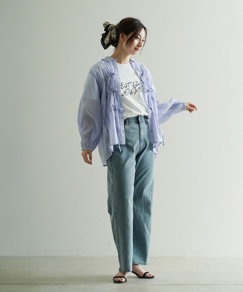 e-zakkamania stores（イーザッカマニアストアーズ）の「ドロストリボン シアーブラウス（シャツ/ブラウス・レディース・ブルー/チャコール・M-L）」の13枚目の写真
