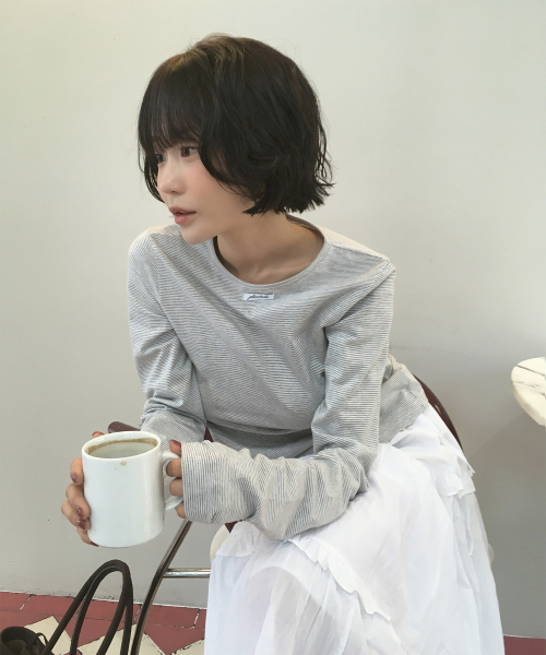 PLACE STUDIO(プレイススタジオ)の「ベーシックボーダーアウトラベルソフトロングスリーブウィメンズTシャツ_3COLOR(Tシャツ/カットソー・レディース・ブラウン/グレー/ブラック・FREE)」の11枚目の写真
