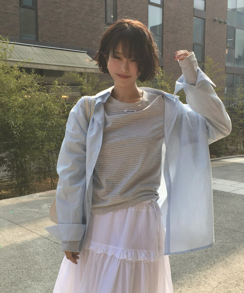 PLACE STUDIO(プレイススタジオ)の「ベーシックボーダーアウトラベルソフトロングスリーブウィメンズTシャツ_3COLOR(Tシャツ/カットソー・レディース・ブラウン/グレー/ブラック・FREE)」の12枚目の写真