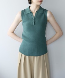 each | 【接触冷感・ウォッシャブル加工】 ノースリーブサマーニット／リブ ポロ風ニットベスト(Tシャツ/カットソー)