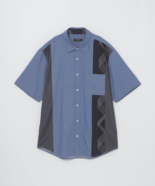 BLACK LABEL CRESTBRIDGE(ブラックレーベル・クレストブリッジ)の「【一部店舗限定】ストライプパッチワークハーフスリーブシャツ(シャツ/ブラウス・メンズ・ネイビー/ブルー系その他4・M/L)」の7枚目の写真