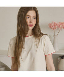レーストリムベーシックTシャツ - クリーム
