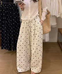 LAFFMO | ドット柄リネンライクワイドフレアイージーパンツ(その他パンツ)