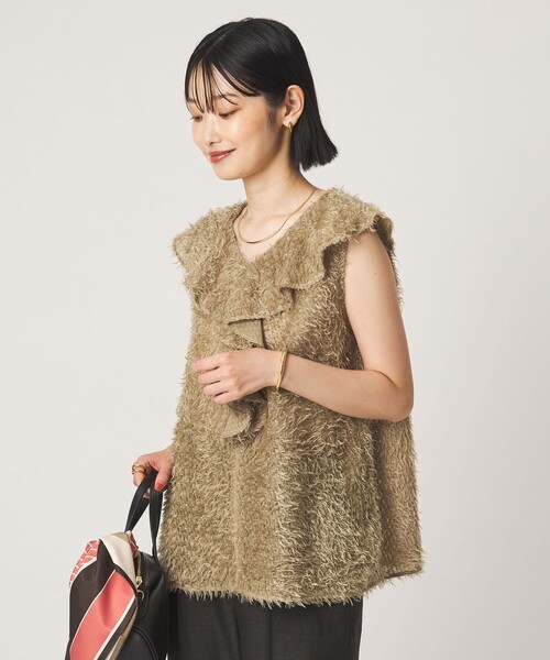 green label relaxing(グリーンレーベルリラクシング)の「シアー ジャガード ノースリーブ ブラウス(シャツ/ブラウス・レディース・ベージュ/ブラック・FREE)」の2枚目の写真