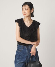 シアー ジャガード ノースリーブ ブラウス