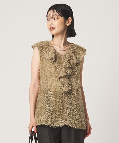 green label relaxing(グリーンレーベルリラクシング)の「シアー ジャガード ノースリーブ ブラウス(シャツ/ブラウス・レディース・ベージュ/ブラック・FREE)」の3枚目の写真