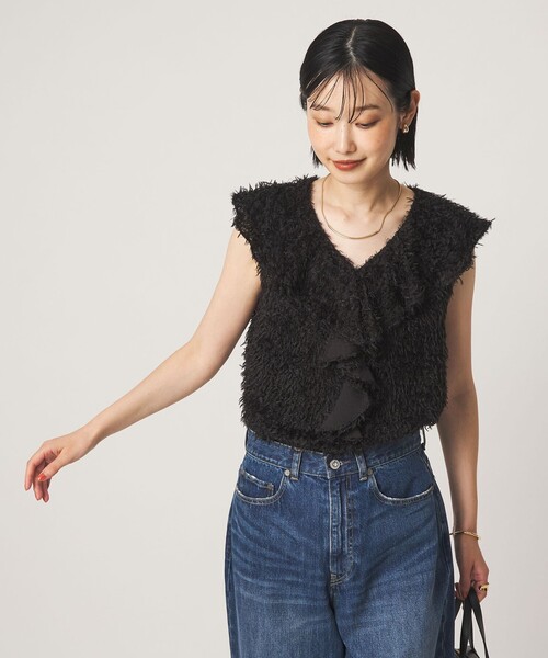 green label relaxing(グリーンレーベルリラクシング)の「シアー ジャガード ノースリーブ ブラウス(シャツ/ブラウス・レディース・ベージュ/ブラック・FREE)」の7枚目の写真