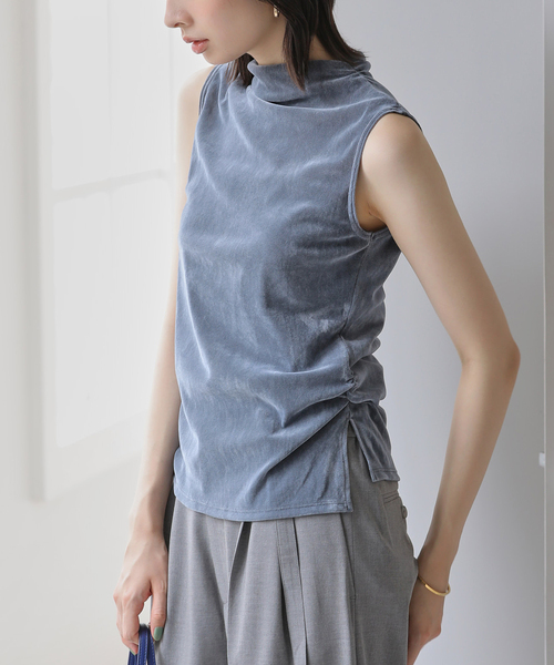 La TOTALITE（ラトータリテ）の「【洗える】チュールフロッキーハイネックカット（Tシャツ/カットソー・レディース・グレー/ブルー・FREE）」の2枚目の写真
