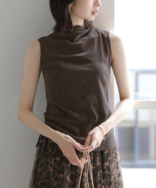 La TOTALITE(ラトータリテ)の「【洗える】チュールフロッキーハイネックカット(Tシャツ/カットソー・レディース・グレー/ブルー/バーガンディー・FREE)」の7枚目の写真