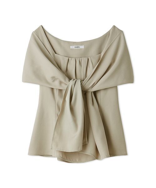 SNIDEL(スナイデル)の「【Washable/セットアップ対応】リボンノースリブラウス(シャツ/ブラウス・レディース・ベージュ/グレー・F)」の1枚目の写真