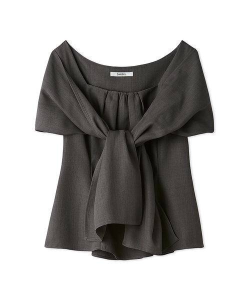 SNIDEL(スナイデル)の「【Washable/セットアップ対応】リボンノースリブラウス(シャツ/ブラウス・レディース・ベージュ/グレー・F)」の7枚目の写真