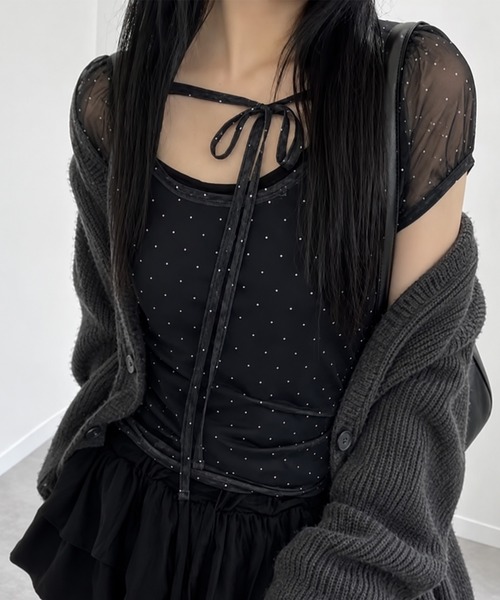 ammy.(エイミードット)の「【 ammy. / エイミードット 】 ドット シアー リボン トップス(Tシャツ/カットソー・レディース・ブルー/ブラック/アイボリー・FREE)」の2枚目の写真
