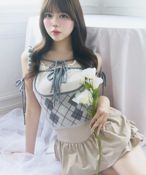 Belle Charme Ribbon Polo Knit オフホワイト Belle Charme｜ベル