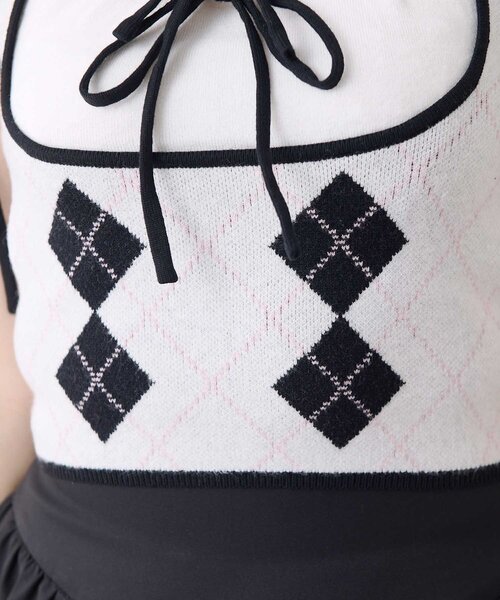 OLIVE des OLIVE(オリーブデオリーブ)の「【Belle Charme】Argyle Ribbon Knit Tank(ニット/セーター・レディース・トップグレー/ピンク/オフホワイト・FREE)」の9枚目の写真