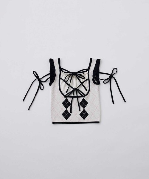 OLIVE des OLIVE(オリーブデオリーブ)の「【Belle Charme】Argyle Ribbon Knit Tank(ニット/セーター・レディース・トップグレー/ピンク/オフホワイト・FREE)」の12枚目の写真