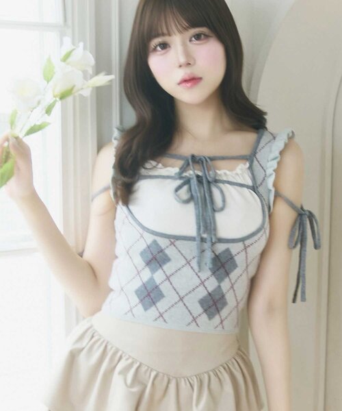 OLIVE des OLIVE(オリーブデオリーブ)の「【Belle Charme】Argyle Ribbon Knit Tank(ニット/セーター・レディース・トップグレー/ピンク/オフホワイト・FREE)」の16枚目の写真