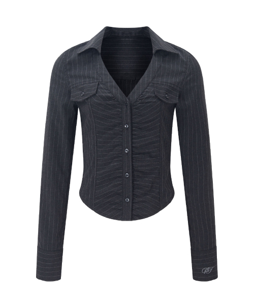 PLEASENOFOLLOW(プリーズノーフォロー)の「Kayla Shirring Shirt Top (Charcoal)(シャツ/ブラウス・レディース・その他・SMALL/MEDIUM)」の2枚目の写真