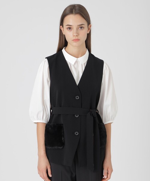 BLUE LABEL CRESTBRIDGE(ブルーレーベルクレストブリッジ)の「ファーポケットジレ(ブルゾン・レディース・ベージュ系その他4/ブラック・38/36)」の15枚目の写真