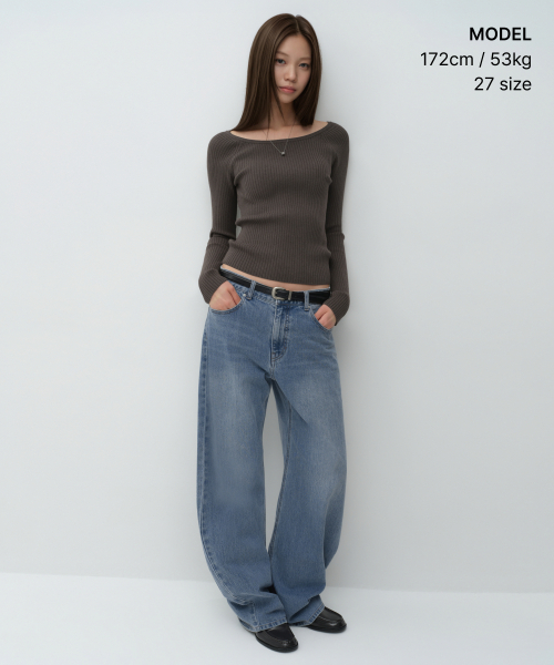 MUSINSA STANDARD WOMAN（ムシンサスタンダードウーマン）の「ウィメンズエッセンシャルカーブドデニムパンツ[ライトインディゴ]（デニムパンツ・レディース・その他・30/24/25/26/27/28/29）」の3枚目の写真