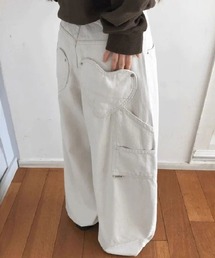 バックハートポケットペインターデニムパンツ