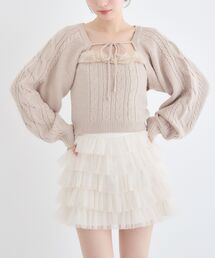 【セットアイテム】ファー付きケーブルニットSET