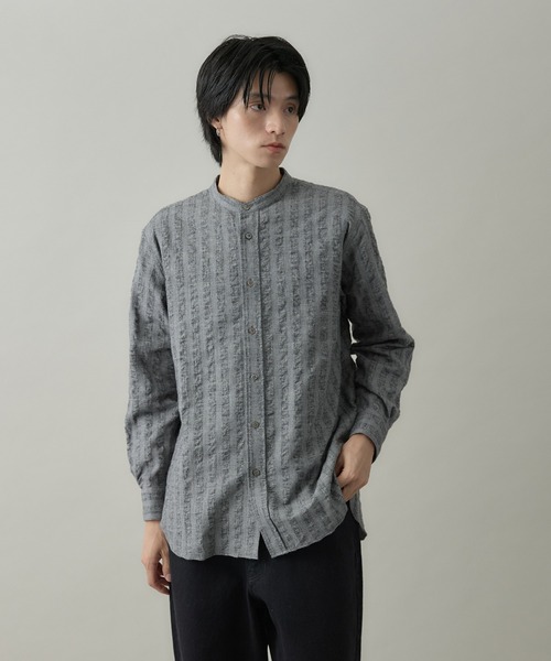 kuros'（クロス）の「【kuros’オリジナル】ドビーチェックバンドカラーシャツ UNISEX（シャツ/ブラウス・レディース・ブラック/グレー・X-LARGE/LARGE/SMALL/MEDIUM）」の8枚目の写真