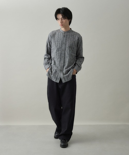 kuros'（クロス）の「【kuros’オリジナル】ドビーチェックバンドカラーシャツ UNISEX（シャツ/ブラウス・レディース・ブラック/グレー・X-LARGE/LARGE/SMALL/MEDIUM）」の5枚目の写真