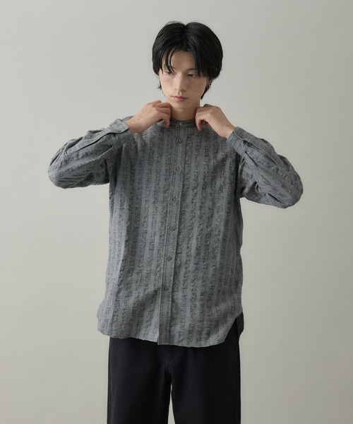 kuros'（クロス）の「【kuros’オリジナル】ドビーチェックバンドカラーシャツ UNISEX（シャツ/ブラウス・レディース・ブラック/グレー・X-LARGE/LARGE/SMALL/MEDIUM）」の9枚目の写真