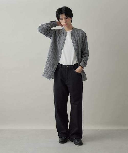 kuros'（クロス）の「【kuros’オリジナル】ドビーチェックバンドカラーシャツ UNISEX（シャツ/ブラウス・レディース・ブラック/グレー・X-LARGE/LARGE/SMALL/MEDIUM）」の7枚目の写真
