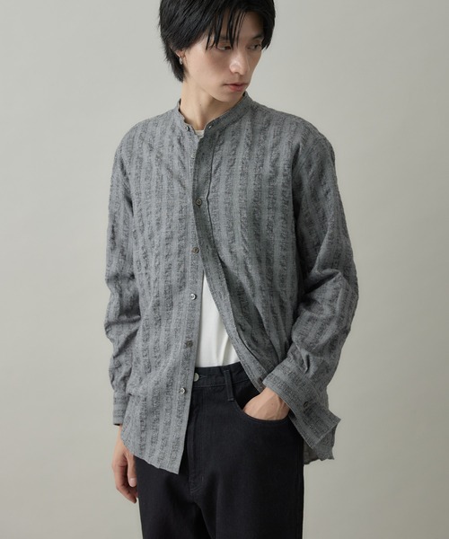 kuros'（クロス）の「【kuros’オリジナル】ドビーチェックバンドカラーシャツ UNISEX（シャツ/ブラウス・レディース・ブラック/グレー・X-LARGE/LARGE/SMALL/MEDIUM）」の12枚目の写真