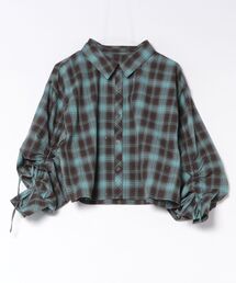 【CECIL McBEE】ラインストーン付きボリューム袖チェックシャツ