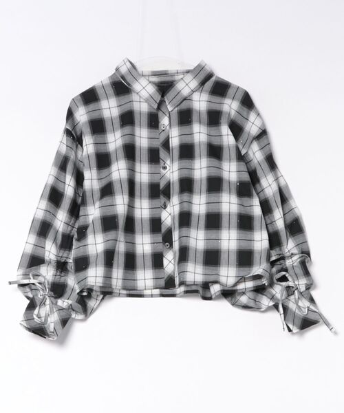CECIL McBEE（セシルマクビー）の「【CECIL McBEE】ラインストーン付きボリューム袖チェックシャツ（シャツ/ブラウス・レディース・ピンク/ミント/ブラック・MEDIUM/LARGE）」の2枚目の写真