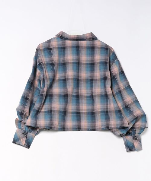 CECIL McBEE（セシルマクビー）の「【CECIL McBEE】ラインストーン付きボリューム袖チェックシャツ（シャツ/ブラウス・レディース・ピンク/ミント/ブラック・MEDIUM/LARGE）」の4枚目の写真