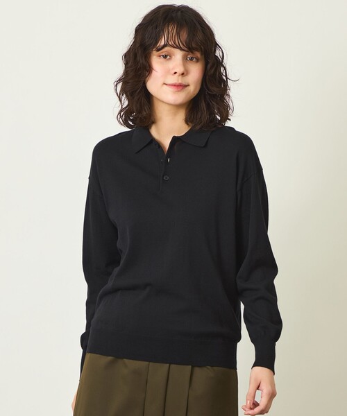 MACKINTOSH PHILOSOPHY(マッキントッシュ フィロソフィー)の「GREY LABEL ファインコットンポロニット(ニット/セーター・レディース・ブラック・2/6)」の1枚目の写真