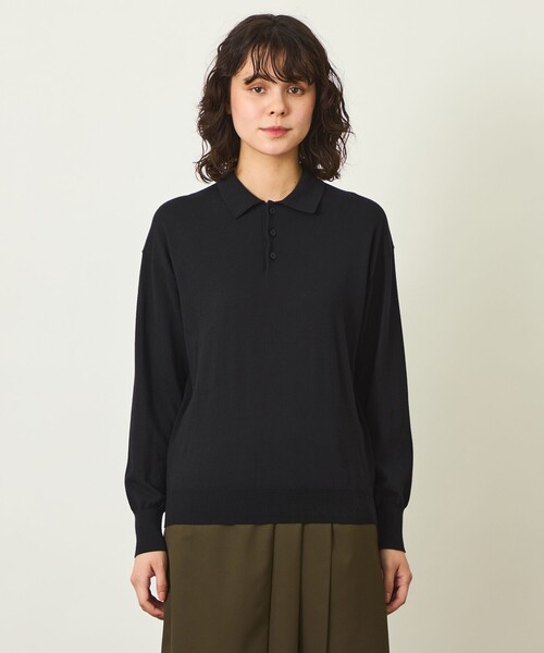 MACKINTOSH PHILOSOPHY(マッキントッシュ フィロソフィー)の「GREY LABEL ファインコットンポロニット(ニット/セーター・レディース・ブラック・2/6)」の4枚目の写真
