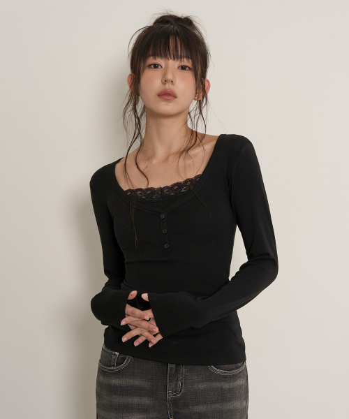 PEPLEE(ペプリー)の「Lace Layered Long Sleeve (Black)(Tシャツ/カットソー・レディース・その他・MEDIUM/SMALL)」の1枚目の写真