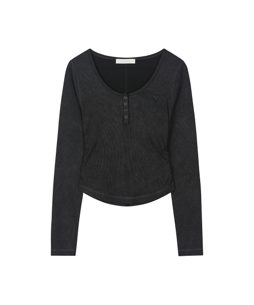 SECONDMONO（セカンドモノローグ）の「スリムフィット ピグメント スクープヘンリートップ [CHARCOAL]_SEWTS041CHARCOAL（Tシャツ/カットソー・レディース・その他・F）」の4枚目の写真
