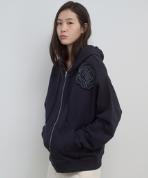 ROSE APPLIQUE ジップアップフーディ_ネイビー