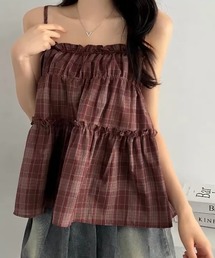チェック柄ティアードキャミソール