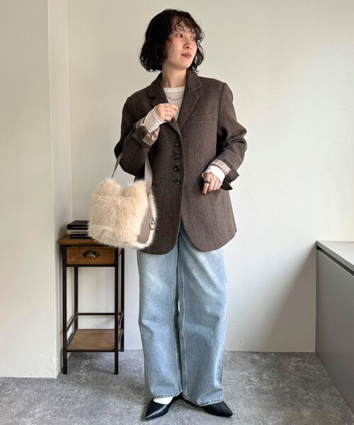 fredy emue（フレディエミュ）の「ワンハンドルファーバケツバッグ（ショルダーバッグ・レディース・ブラウン/ベージュ・FREE）」の5枚目の写真