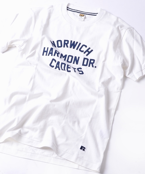 SHIPS(シップス)の「SC: RUSSEL ATHLETIC(ラッセル・アスレチック)×SHIPS 別注 プリント ショートスリーブ(半袖) Tシャツ■(Tシャツ/カットソー・メンズ・ホワイト/オリーブ/ブルー/ネイビー・SMALL/MEDIUM/X-LARGE/LARGE)」の2枚目の写真