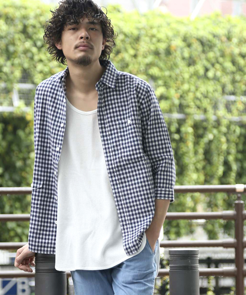 Denime（ドゥニーム）の「メンアサ七分シャツ（シャツ/ブラウス・メンズ・ブルー系その他/ホワイト/ネイビー/サックスブルー・X-LARGE/SMALL/MEDIUM/LARGE）」の4枚目の写真